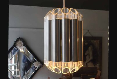 Raak 'Septieme' centre pendant light in perspex and aluminium.