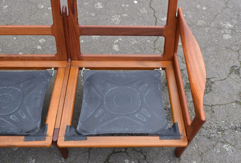 Original rubber seat mats fitted to illum Wikkelso designed teak sofa