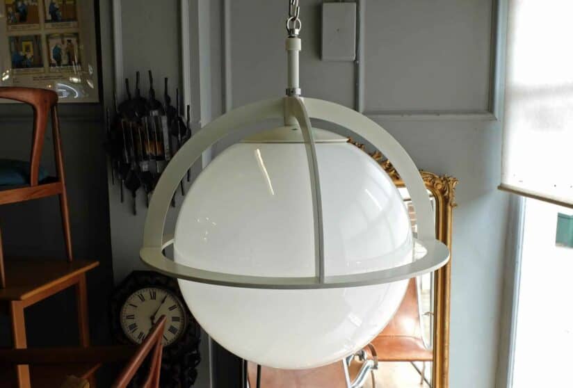 Large vintage opal glass sphere pendant light