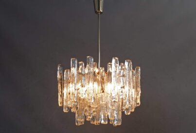 J T Kalmar Ice Glass Chandelier 1970