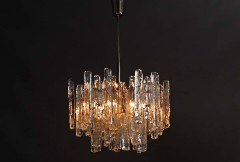 J T Kalmar Ice Glass Chandelier 1970