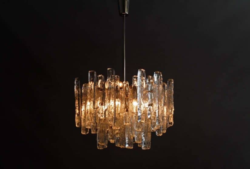 J T Kalmar Ice Glass Chandelier 1970