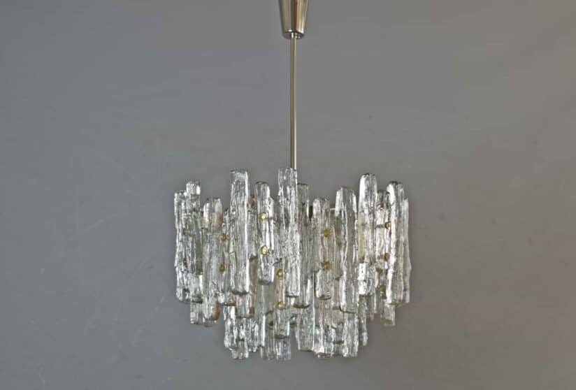 J T Kalmar Ice Glass Chandelier 1970