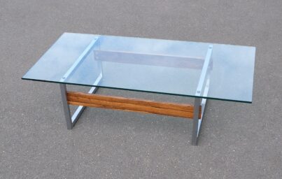 Mid-century chrome, glass and rosewood coffee table